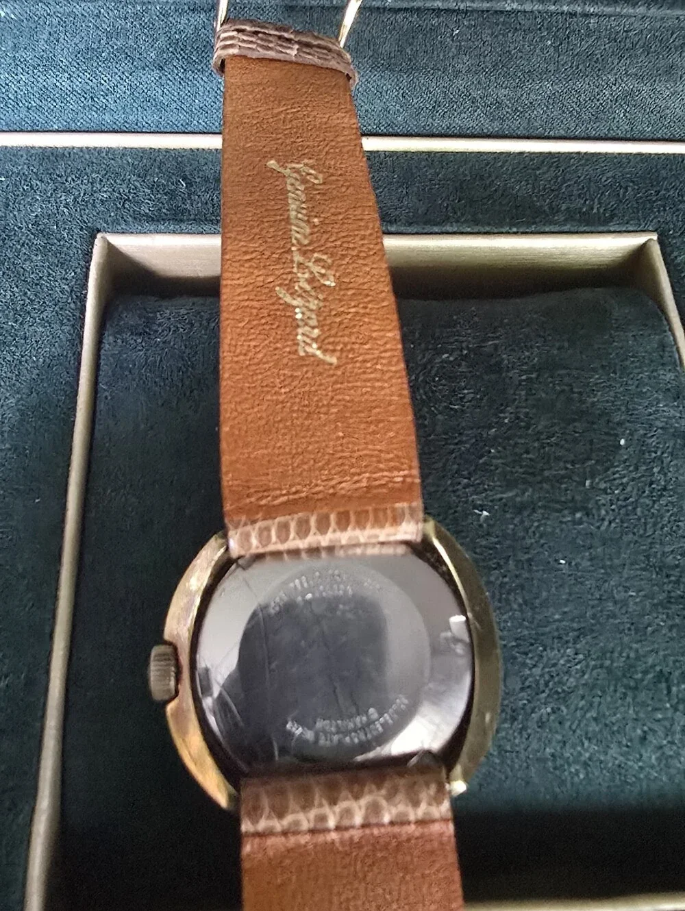 Hamilton Gold-Tone Watch with Cream Dial and Brown Strap